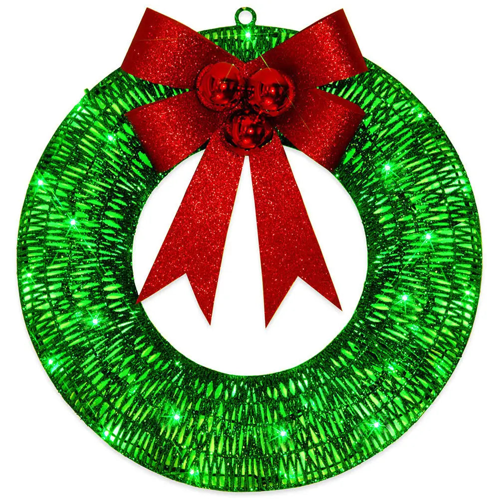 50CM LED Christmas Garland Wreath with Bowknot - Green / 50cm - Home & Garden > Decor