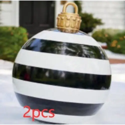 60CM Inflatable Christmas Ornament Ball – Outdoor PVC Decor - Black stripes / 2PCS / 60cm
