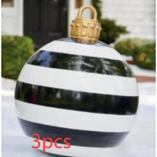60CM Inflatable Christmas Ornament Ball – Outdoor PVC Decor - Black stripes / 3PCS / 60cm