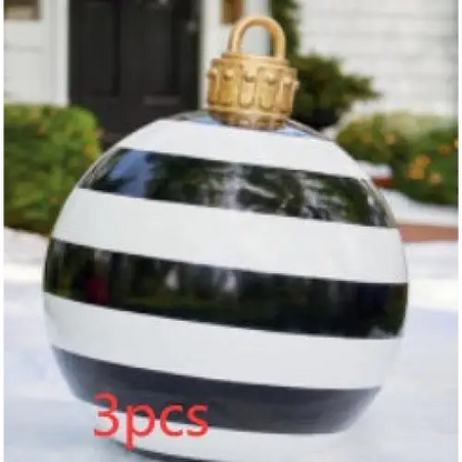 60CM Inflatable Christmas Ornament Ball – Outdoor PVC Decor - Black stripes / 3PCS / 60cm