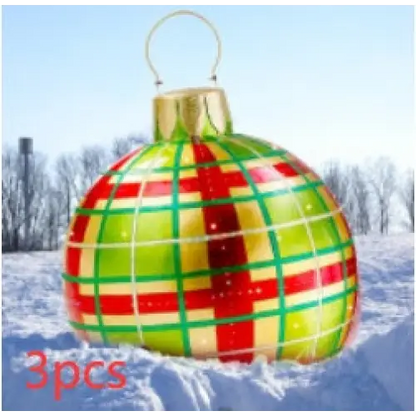 60CM Inflatable Christmas Ornament Ball – Outdoor PVC Decor - Green grids / 3PCS / 60cm