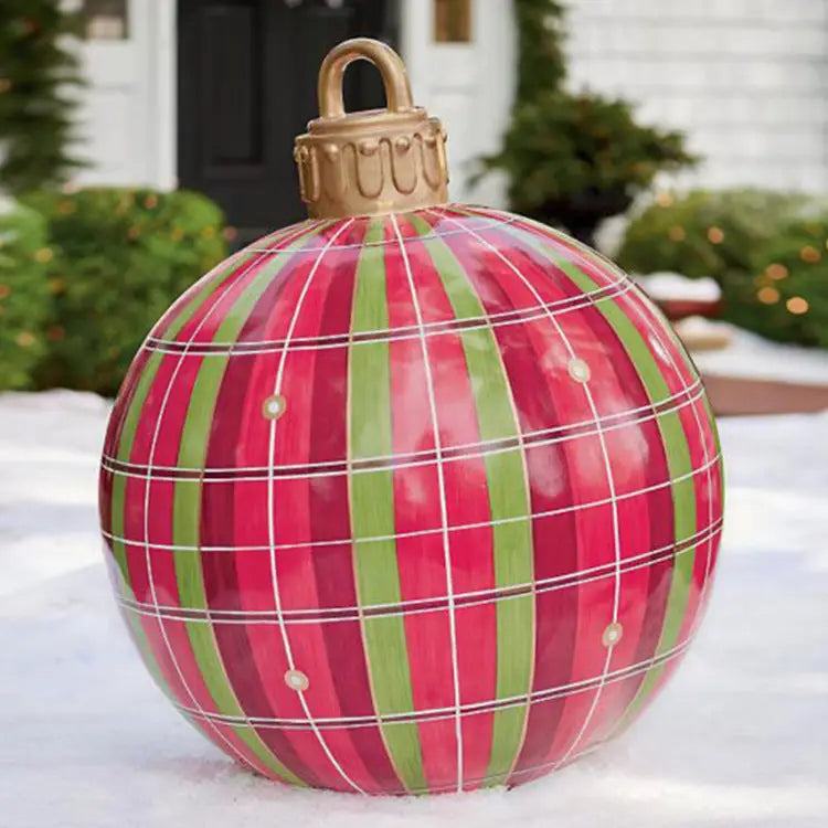 60CM Inflatable Christmas Ornament Ball – Outdoor PVC Decor - Red grids / 1PC / 60cm