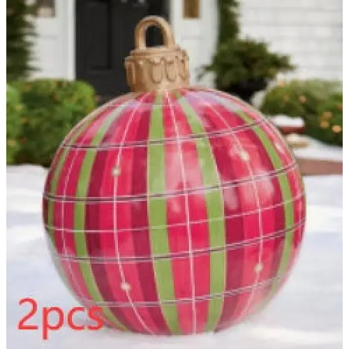 60CM Inflatable Christmas Ornament Ball – Outdoor PVC Decor - Red grids / 2PCS / 60cm