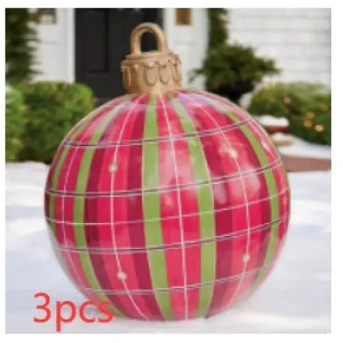 60CM Inflatable Christmas Ornament Ball – Outdoor PVC Decor - Red grids / 3PCS / 60cm