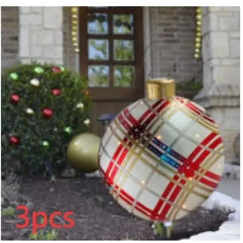 60CM Inflatable Christmas Ornament Ball – Outdoor PVC Decor - Red grids2 / 3PCS / 60cm