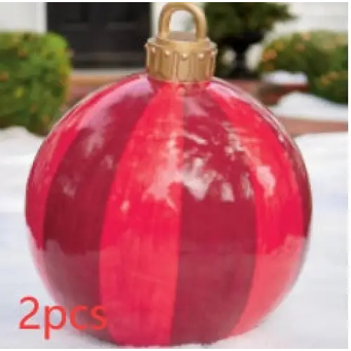 60CM Inflatable Christmas Ornament Ball – Outdoor PVC Decor - Red stripes / 2PCS / 60cm