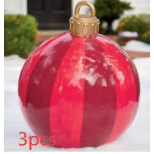 60CM Inflatable Christmas Ornament Ball – Outdoor PVC Decor - Red stripes / 3PCS / 60cm