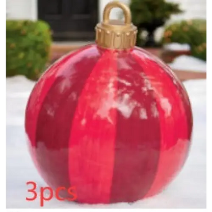 60CM Inflatable Christmas Ornament Ball – Outdoor PVC Decor - Red stripes / 3PCS / 60cm