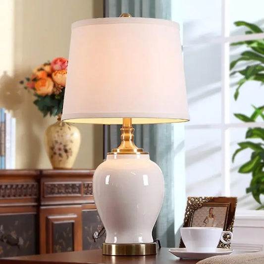 Beige Ceramic Table Lamp with Gold Edge - Lighting > & Floor Lamps