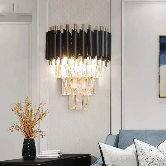 Black Crystal Wall Sconces for Bedside Bedroom Living