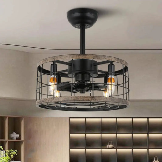 Creative Retro Industrial Fan Chandelier with Cage - Black Home & Garden > Household