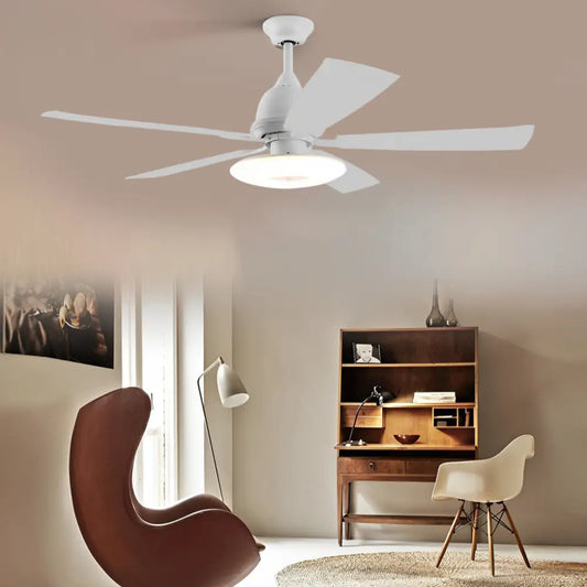 Dimmable LED Ceiling Fan with Wood Grain Blades - White - Lighting > lights Fans