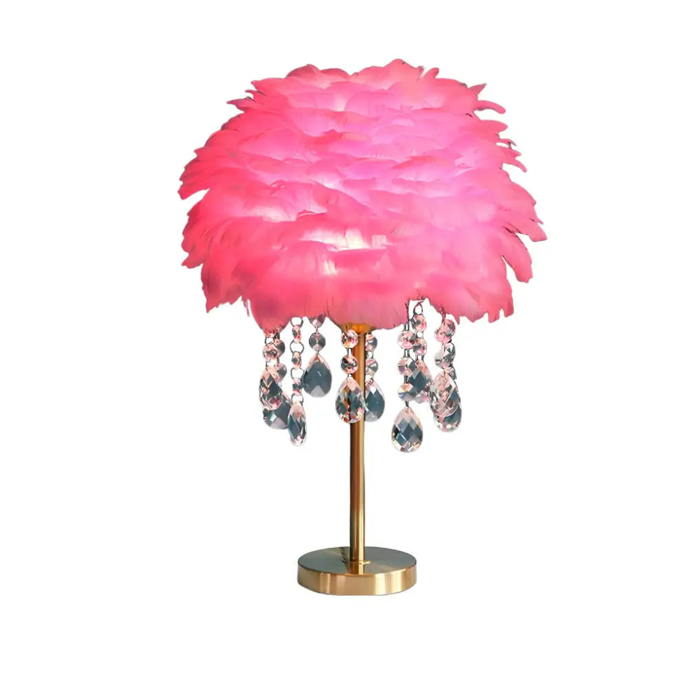 Fluffy Goose Feather Table Lamp With Crystal Tassels - Lighting > & Floor Lamps Desk lamps