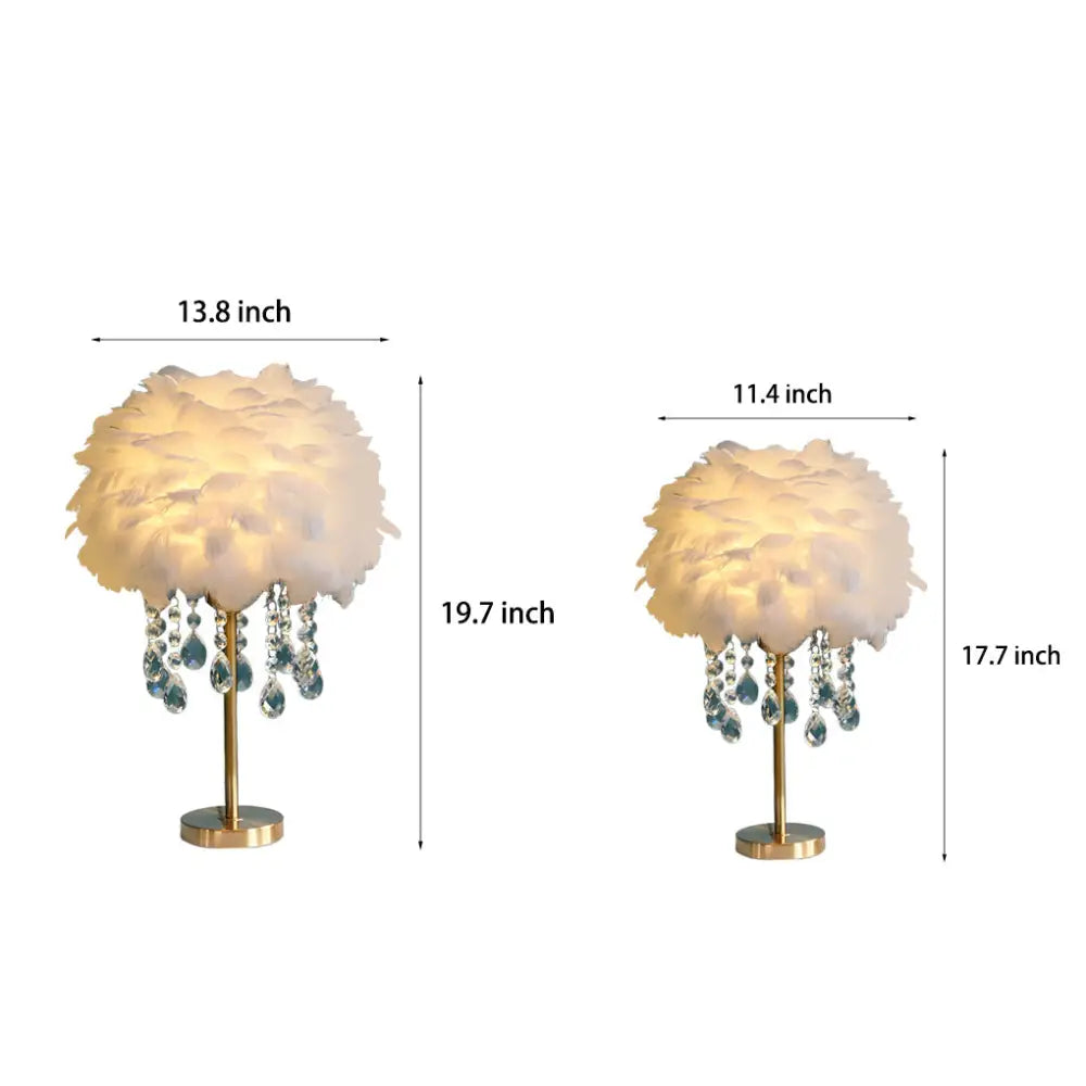 Fluffy Goose Feather Table Lamp With Crystal Tassels - Lighting > & Floor Lamps Desk lamps