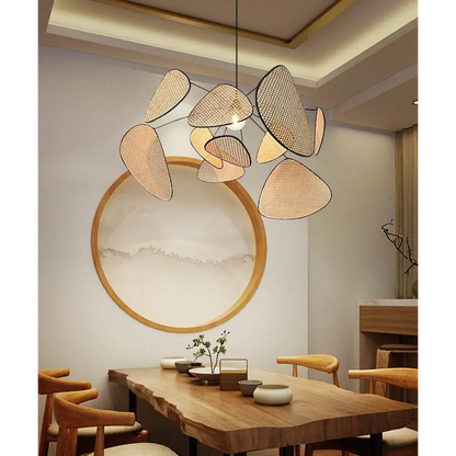 French Rattan Wicker Chandelier for Living Bedroom - Cool Light / Dia23.6’ Dia60.0cm