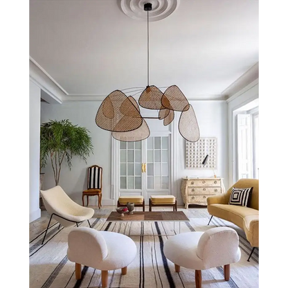 French Rattan Wicker Chandelier for Living Bedroom - Cool Light / Dia31.5’ Dia80.0cm