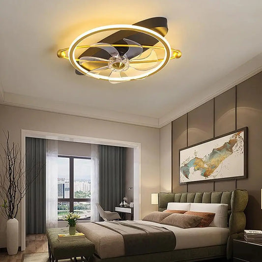Gold Flush Mount Industrial Ceiling Fan with Remote - Oval Lighting > lights Fans