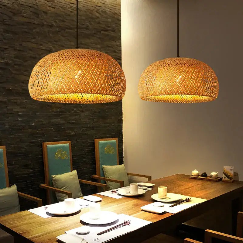 Hand‑Knitted Bamboo Pendant Lamp Natural Woven Light - Home & Garden > Lighting Fixtures