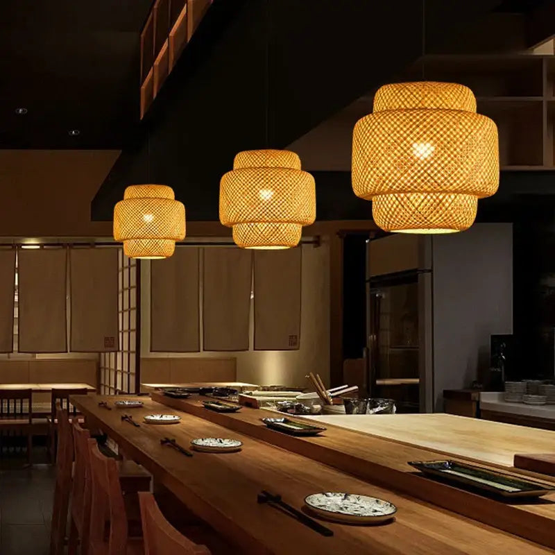 Hand‑Woven Bamboo Lantern Pendant Lamp - Home & Garden > Lighting Fixtures Chandeliers