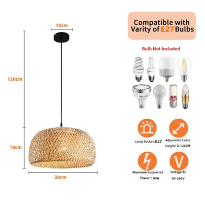 Hand‑Woven Bamboo Lantern Pendant Lamp - Home & Garden > Lighting Fixtures Chandeliers
