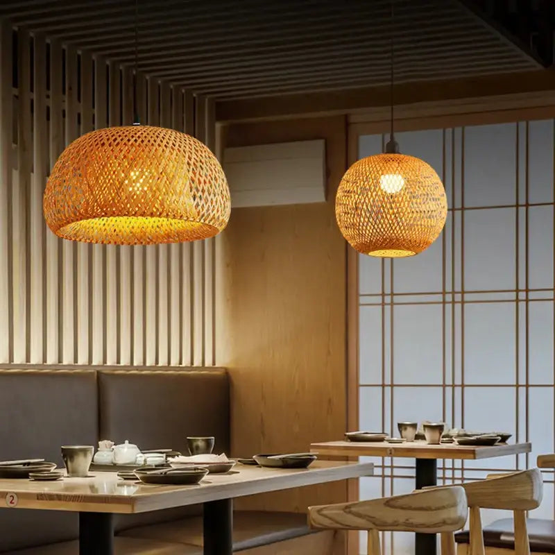 Hand‑Woven Bamboo Lantern Pendant Lamp - Home & Garden > Lighting Fixtures Chandeliers