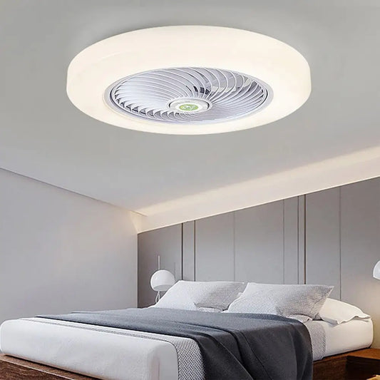 Large Round Flush Mount Bladeless Ceiling Fan With Light - White Lighting > lights Fans