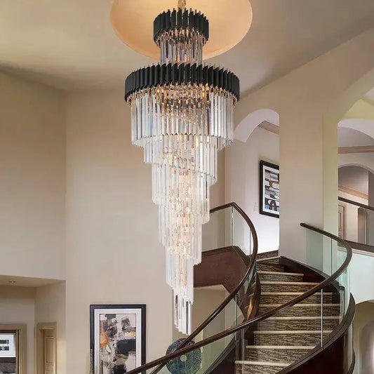 Long Black Luxury Crystal Chandelier for Staircase Lobby Living - Dia50xH150CM / NON dimm