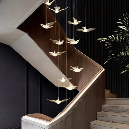 Luxury Bird design Spiral Chandelier for Staircase Living Hallway