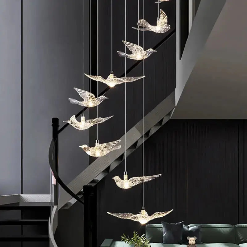 Luxury Bird design Spiral Chandelier for Staircase Living Hallway