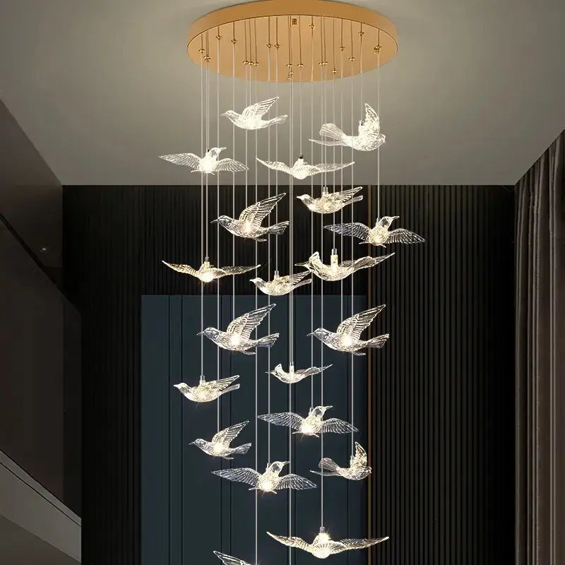 Luxury Bird design Spiral Chandelier for Staircase Living Hallway