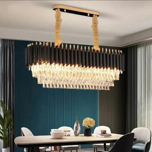Luxury Black Rectangle Crystal Chandelier for Dining Kitchen - L80 W40 H38cm / NON dimm