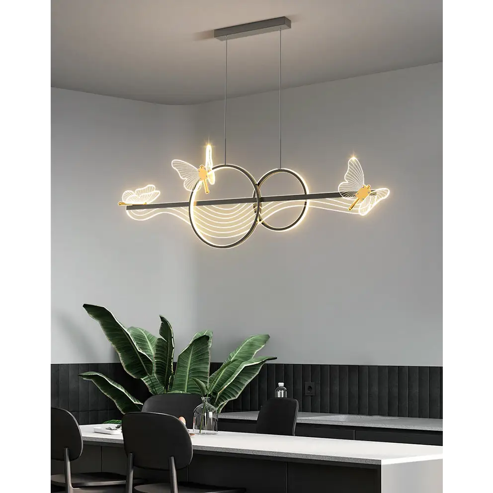 Luxury Creative Butterfly Pendant for Dining Kitchen Living - Black / Warm Light - Home &