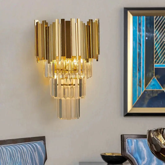 Luxury Gold Crystal Wall Sconce for Hallway Bedroom Bedside - Sconces
