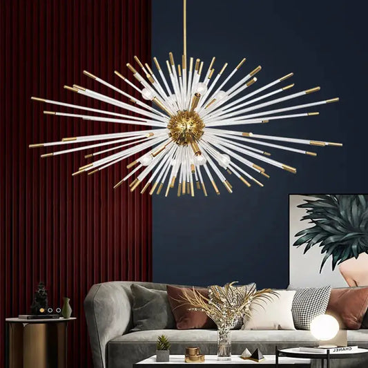 Luxury Gold Glass Rod Hanging Chandelier for Living Dining