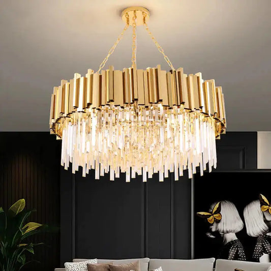Luxury Gold Hanging Crystal Round Chandelier for Living Dining - Dia45xH35cm 1 layer