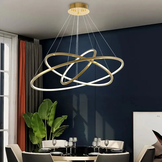 Luxury Gold Hanging Ring Chandelier for Staircase Living Hall