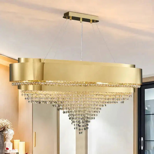Luxury Gold Oval Crystal Chandelier for Dining Kitchen island - NOT dimm Warm light