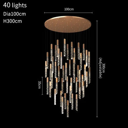Luxury Hanging Long - Led Staircase Chandelier for Living Hall - 40 lights / Shiny Gold