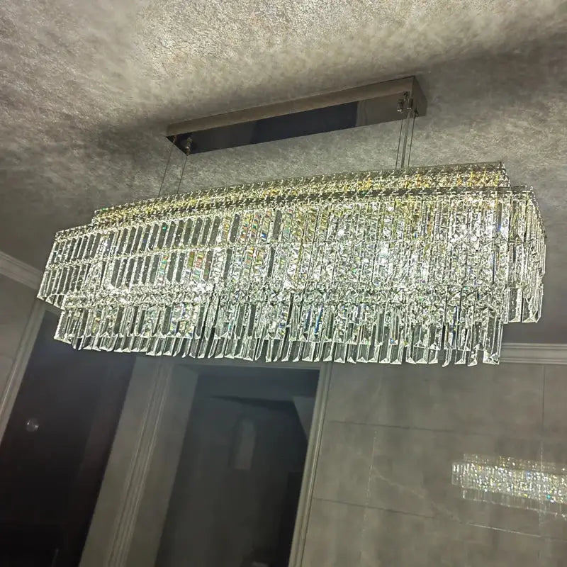 Luxury Hanging Rectangle Crystal Chandelier for Kitchen Dining