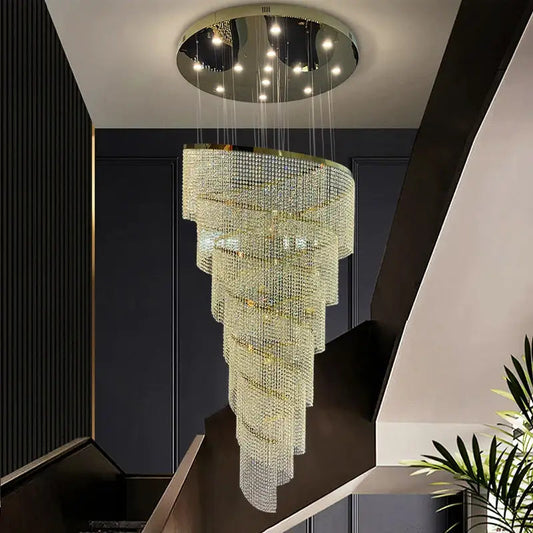 Luxury Large Spiral Crystal Chandelier for Staircase Hallway - Dia80xH250cm / Gold NON