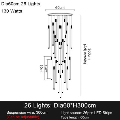 Luxury Long Led Strip Chandelier for Staircase Living Foyer - Dia60cm 26 lights / Gold