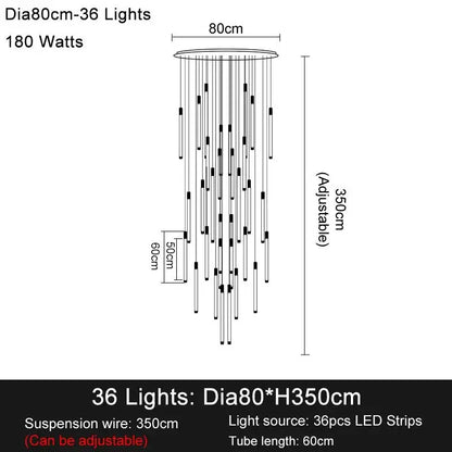 Luxury Long Led Strip Chandelier for Staircase Living Foyer - Dia80cm 36 lights / Gold