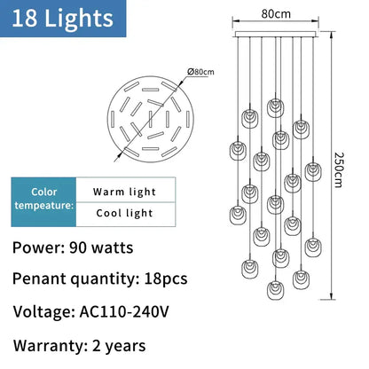 Luxury Modern Spiral Crystal Chandelier for Staircase Living - Dia80xH250cm / NON dimm