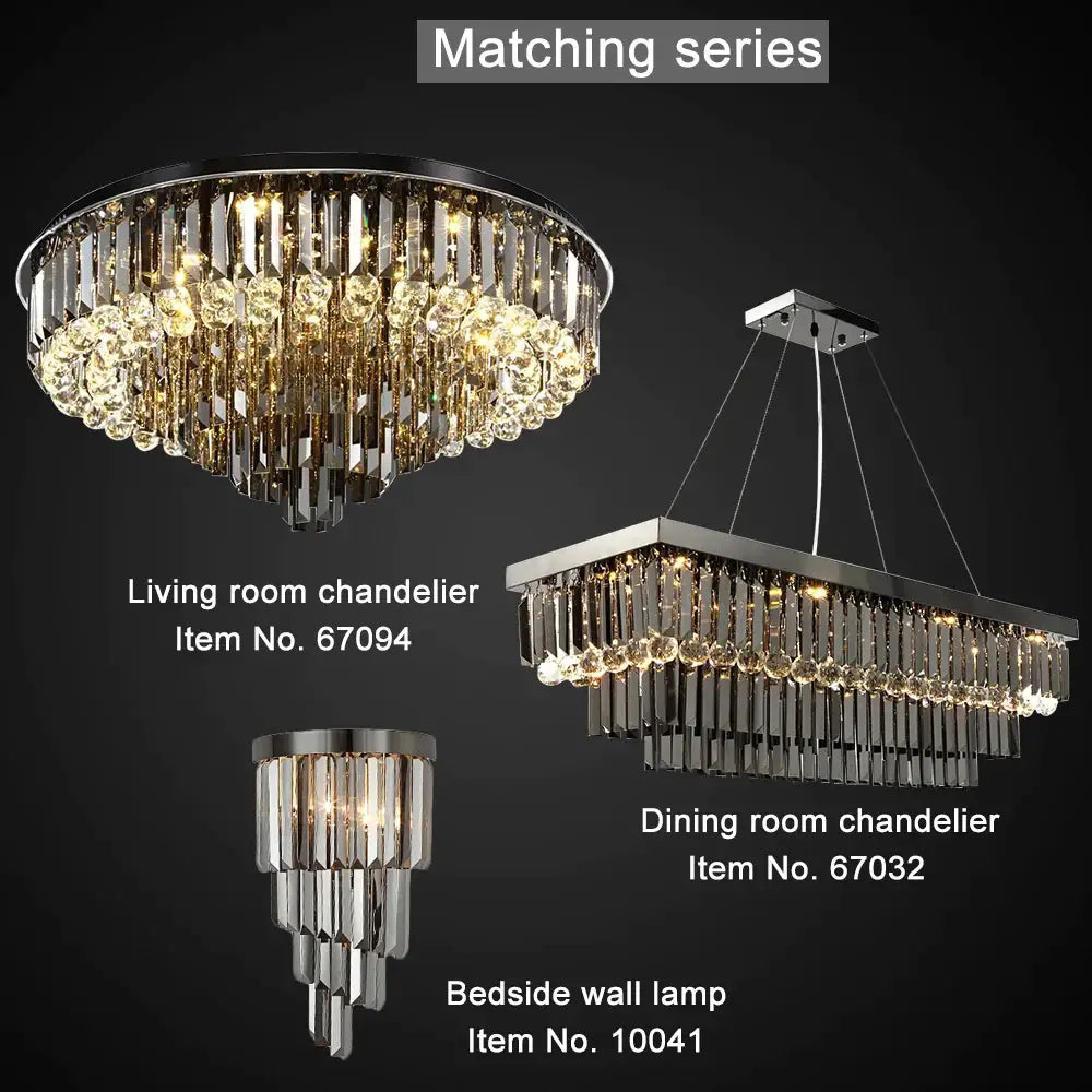 Luxury Rectangle Smoke Gray Crystal Chandelier for Dining Living