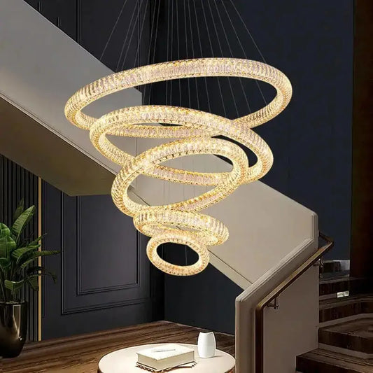 Luxury Ring Hanging Crystal Chandelier for Staircase Living - Dia40cm / Gold NON dimm