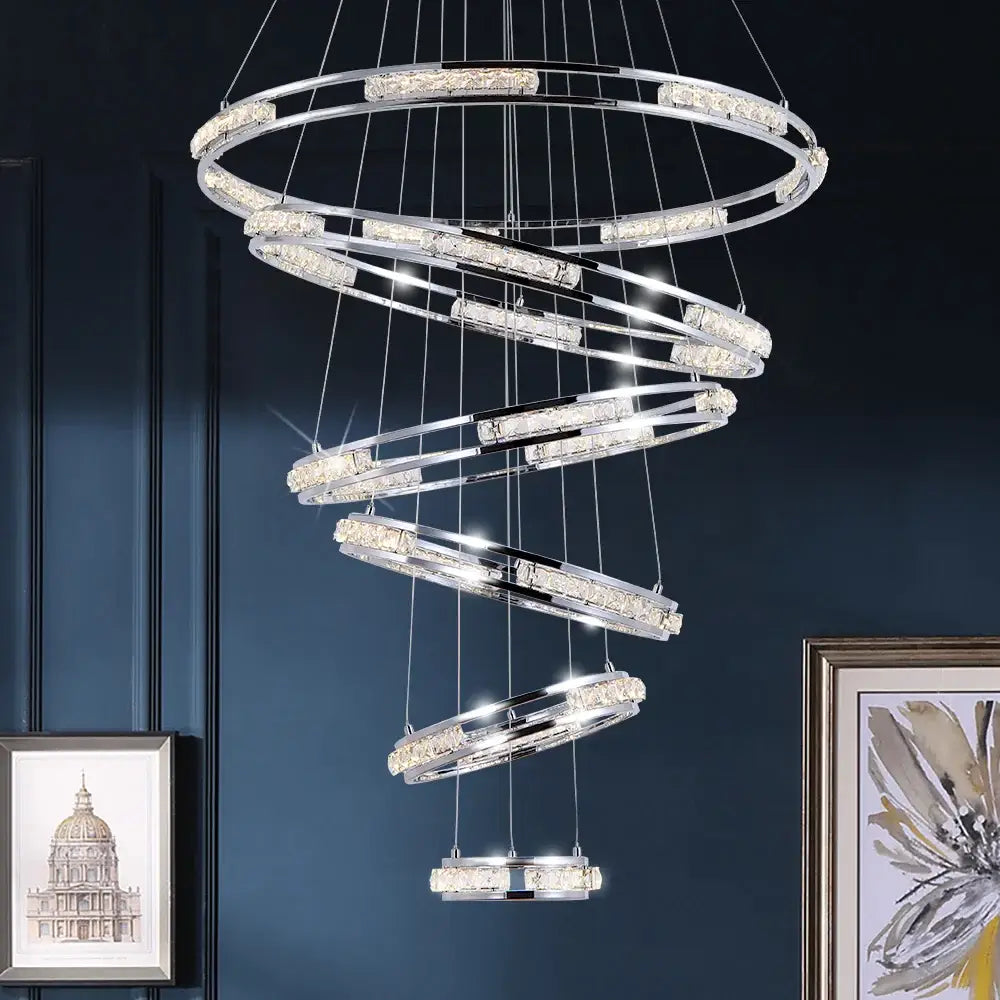 Luxury Ring LED Crystal Chandelier for Staircase Living - Home & Garden > Lighting