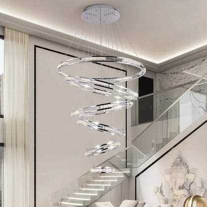 Luxury Ring LED Crystal Chandelier for Staircase Living - Home & Garden > Lighting