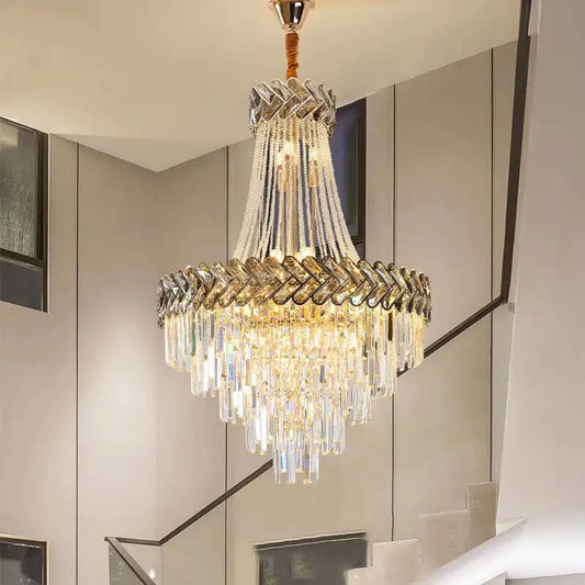 Luxury Round Crystal Chandelier for Staircase Loft Living - Dia45xH70cm / NOT dimm Cool