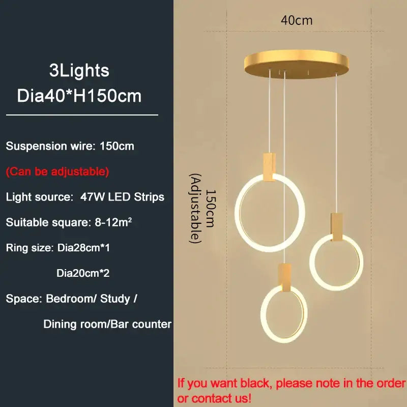 Luxury Round Hanging Acrylic Chandelier for Staircase Living - Dia40cm(3 lights) / Gold