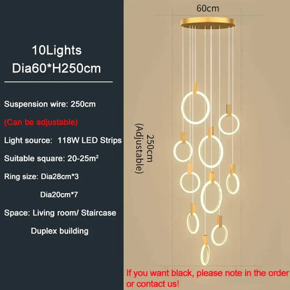 Luxury Round Hanging Acrylic Chandelier for Staircase Living - Dia60cm(10 lights) / Gold